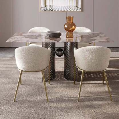 Modern Lambswool Curved Dining Chair With Armrest