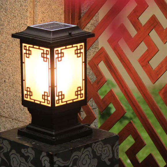 Solar Chinese Window Square Post Garden Light