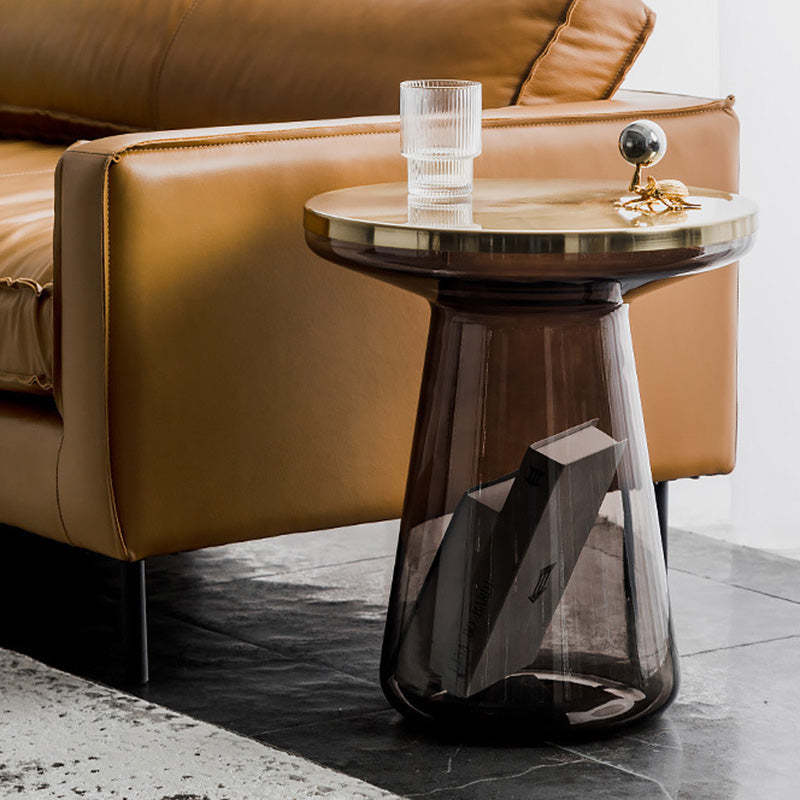 Minimalist Cone Glass Coffee Table — Gold Tabletop + Blue