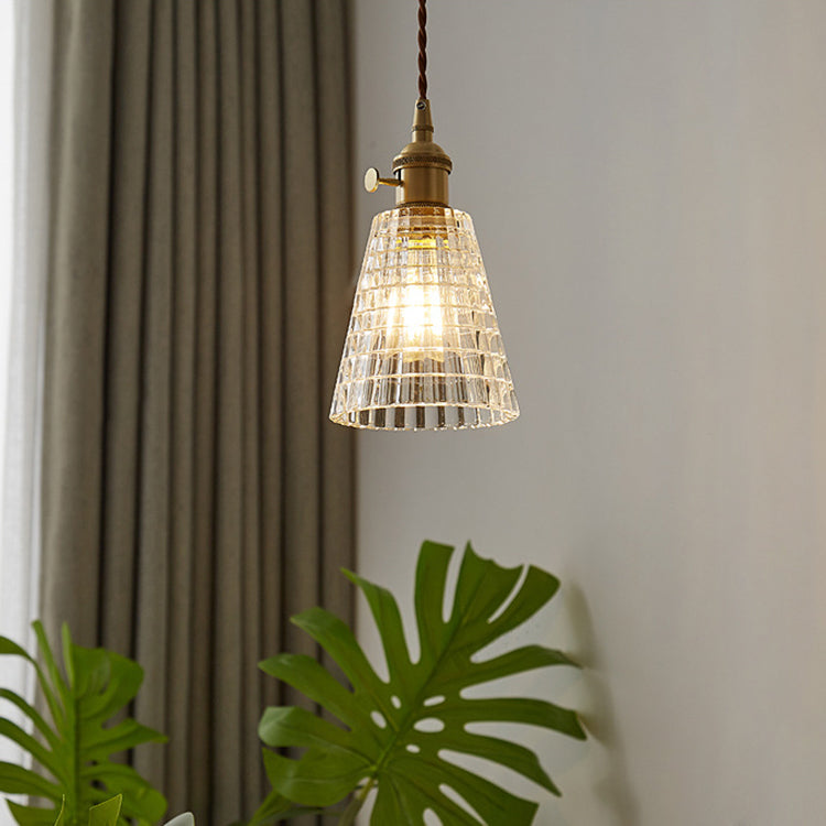 Vintage Round Cup Brass Glass Pendant Light