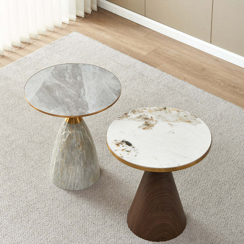 Modern Cone Rock Slab Steel Side Table — A