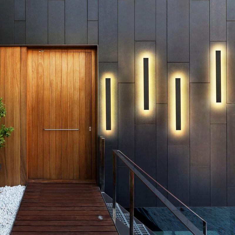 Waterproof Long Strip LED Wall Lamp Outdoor Wall Lights Black Porch Lights-Lighom