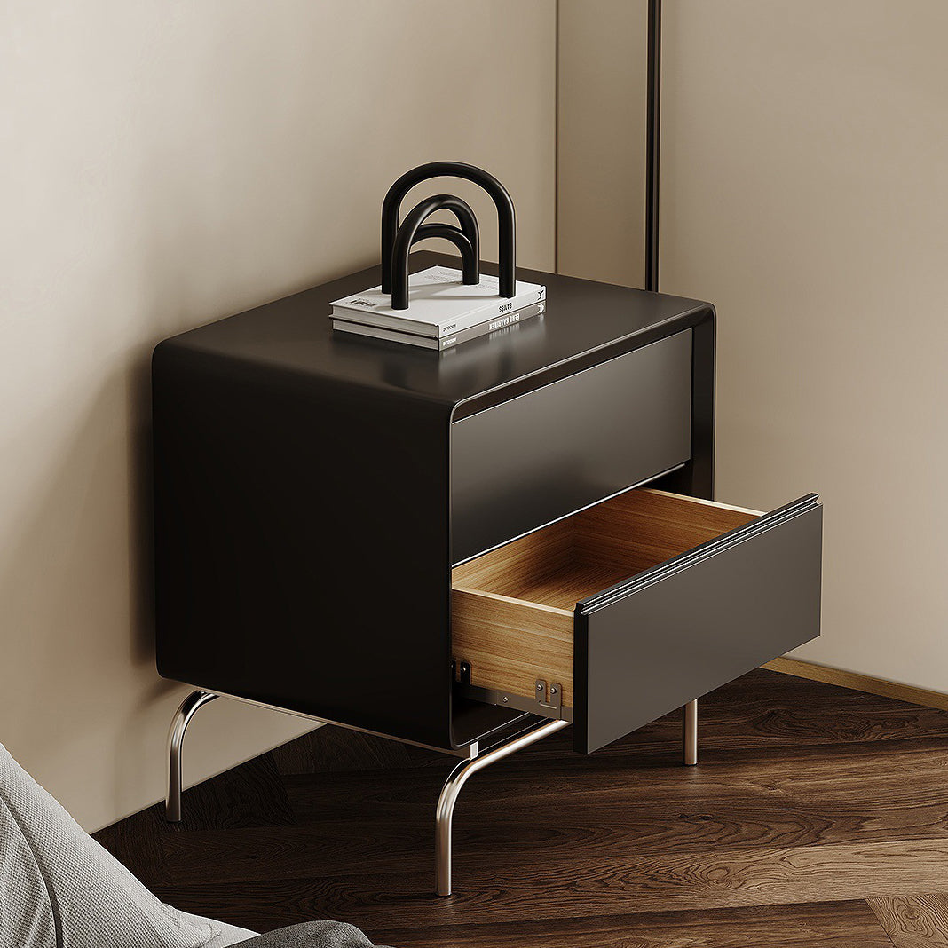 Wood steel wood glass 2-drawer nightstands - minimalist