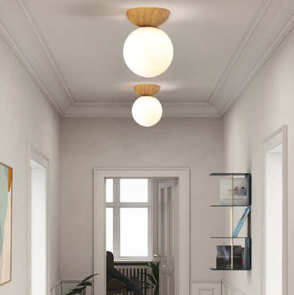 Nordic Japanese Glass Orb Wood Iron Ceiling Light