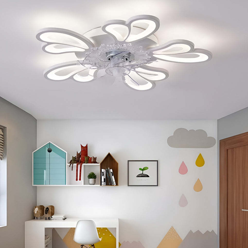 Modern 3-step flower ceiling fans in synthetic metal acrylic