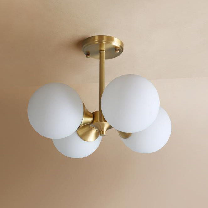 Mid-Century Gold Glass Globe Ball Chandelier
