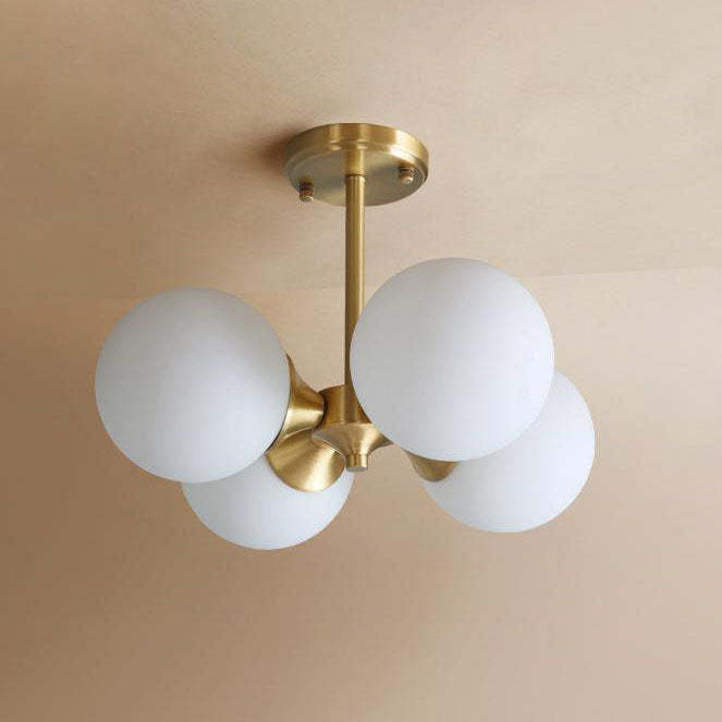 Mid-Century Gold Glass Globe Ball Chandelier