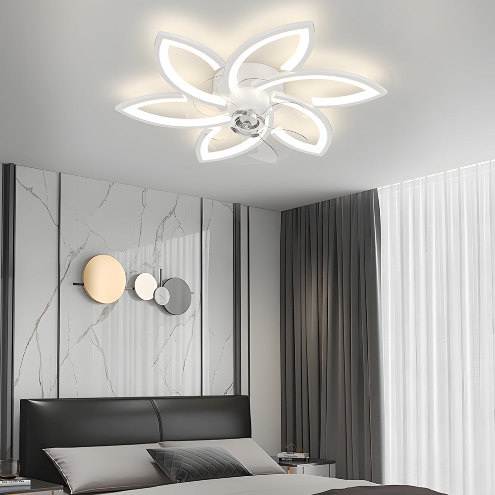 Modern Flowers 3-Step Dimming LED Nordic Flush Mount Fan — 8-Light / White