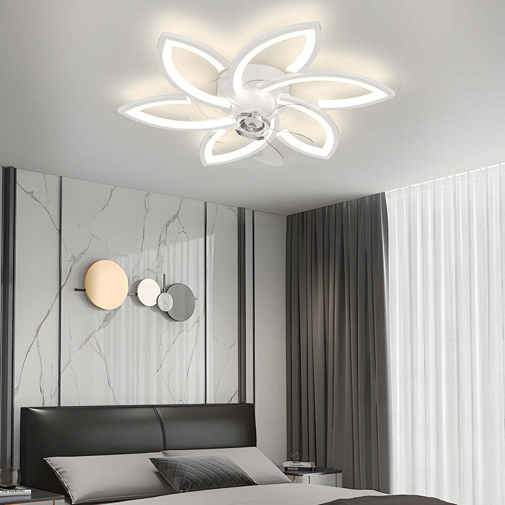 Modern Flowers 3-Step Dimming LED Nordic Flush Mount Fan — 8-Light / White