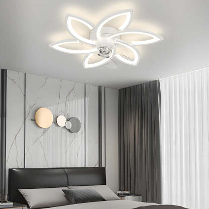 Modern Flowers 3-Step Dimming LED Nordic Flush Mount Fan — 8-Light / White