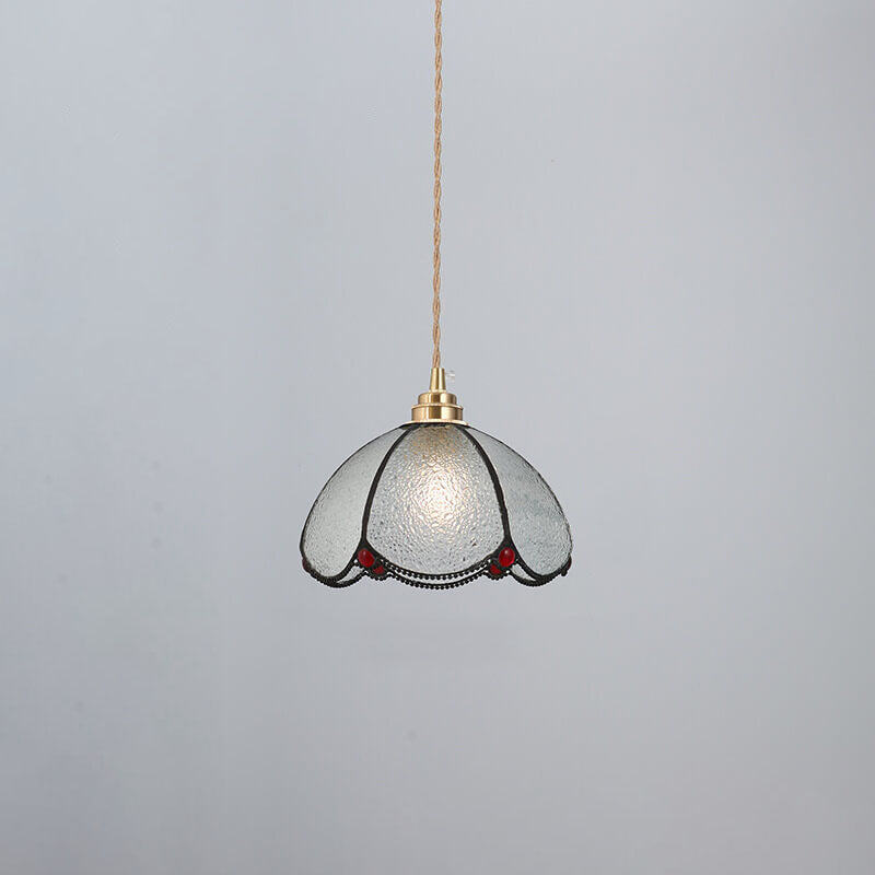 Japanese Vintage Brass Stained Glass Cone Pendant