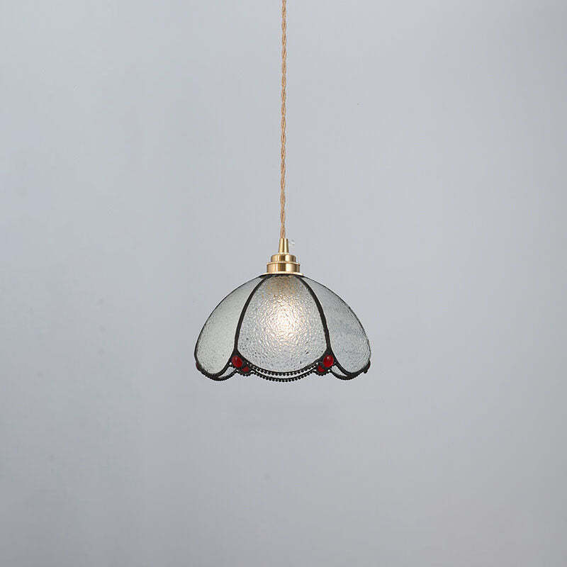 Japanese Vintage Brass Stained Glass Cone Pendant