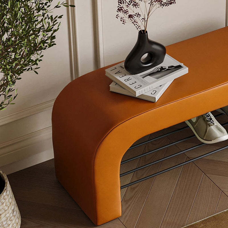 Minimalist Lambswool PU Leather Iron 1-Shelf Storage Bench