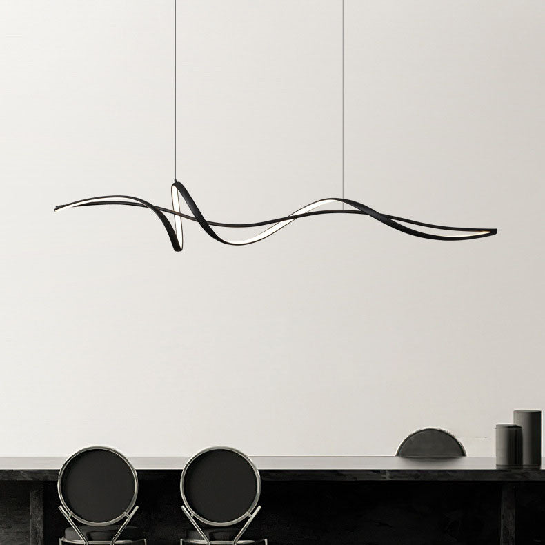 Minimalist Wave Iron Aluminum Silica LED Island Chandelier