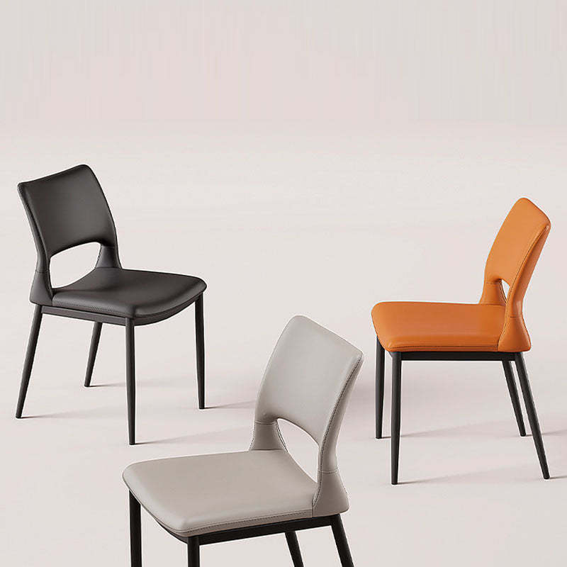 Nordic Curved Leather Hollow Square Dining Chair