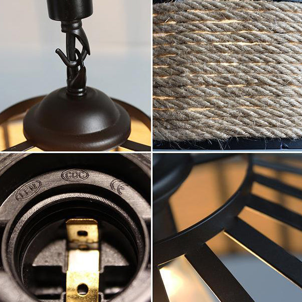 Traditional Rustic Iron Hemp Rope Pendant Light