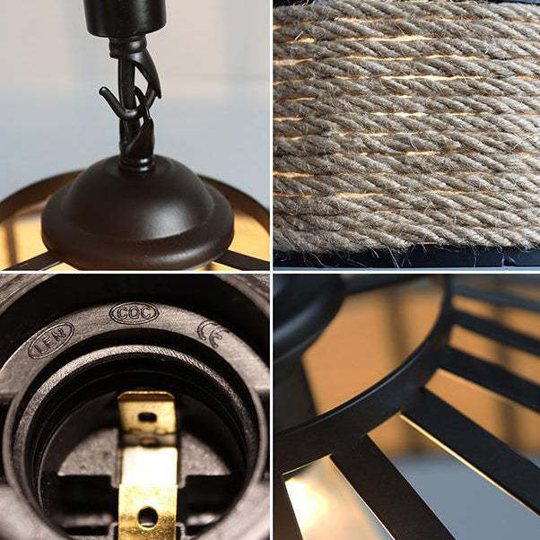 Traditional Rustic Iron Hemp Rope Pendant Light