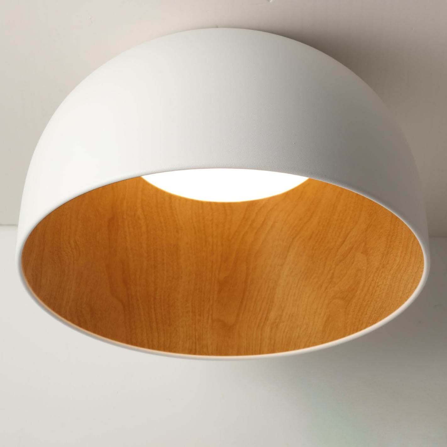 Minimalist Wooden Bowl Iron LED Flush Mount Light