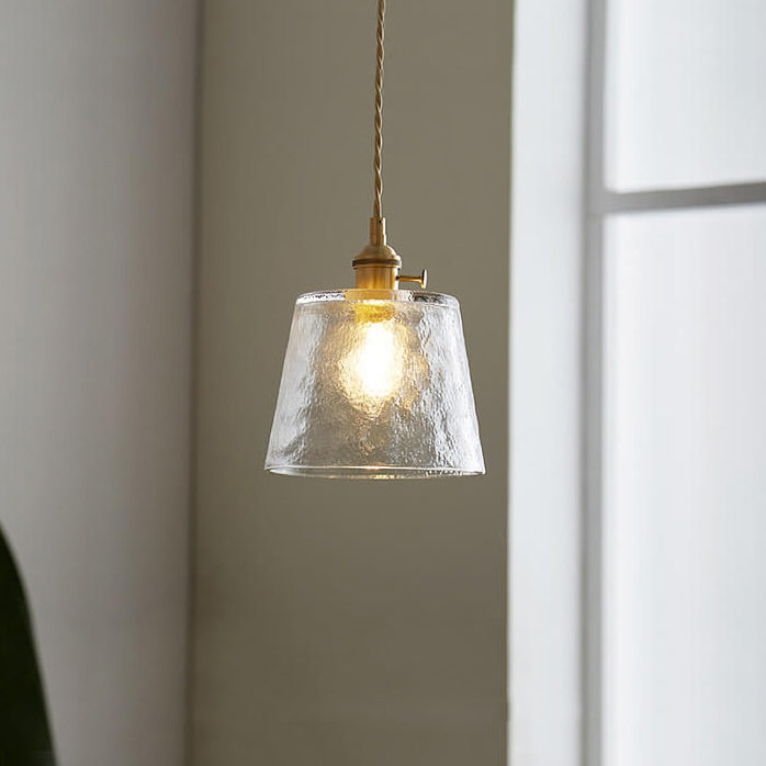 Vintage Glass Brass Drum Pendant Light