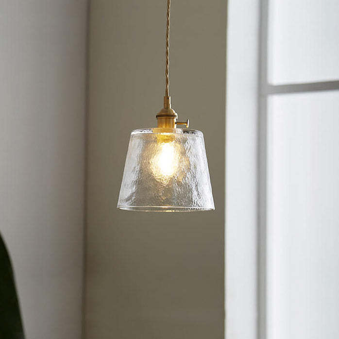 Vintage Glass Brass Drum Pendant Light