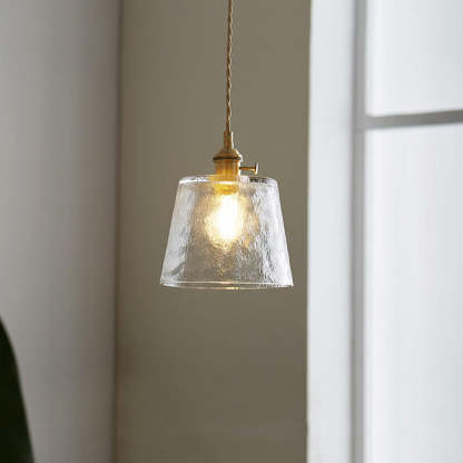 Vintage Glass Brass Drum Pendant Light