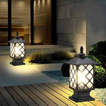 Retro Creative Waterproof Modern Outdoor Fence Post Lights Pillar Lamp-Lighom