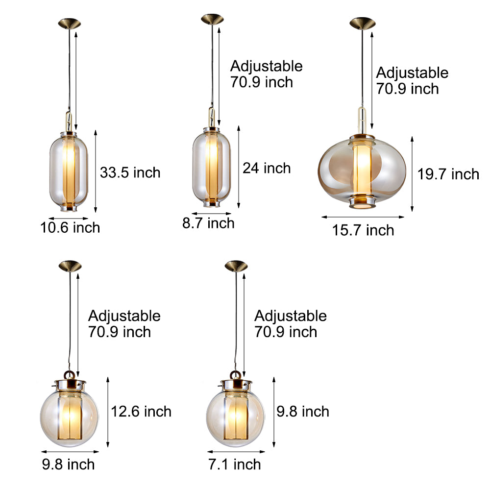 Amber Glass Shade Post-Modern Pendant Lamp