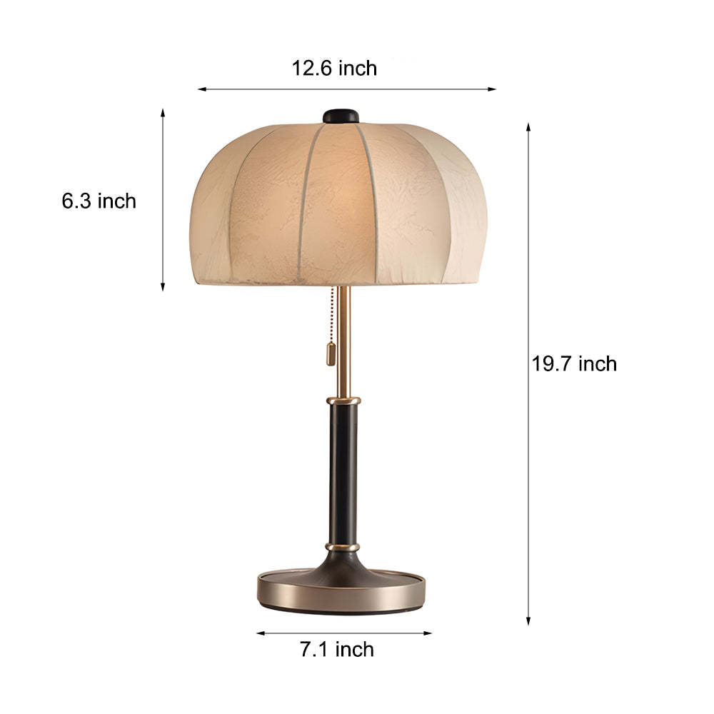 Retro Brass Dome Fabric Table Lamp Pull Chain Bedroom Lamp-Lighom