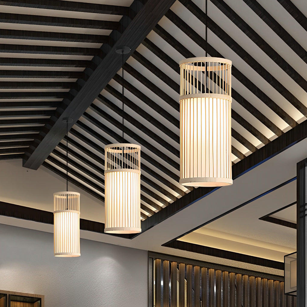 Minimalist Bamboo Hand-Woven LED Retro Pendant