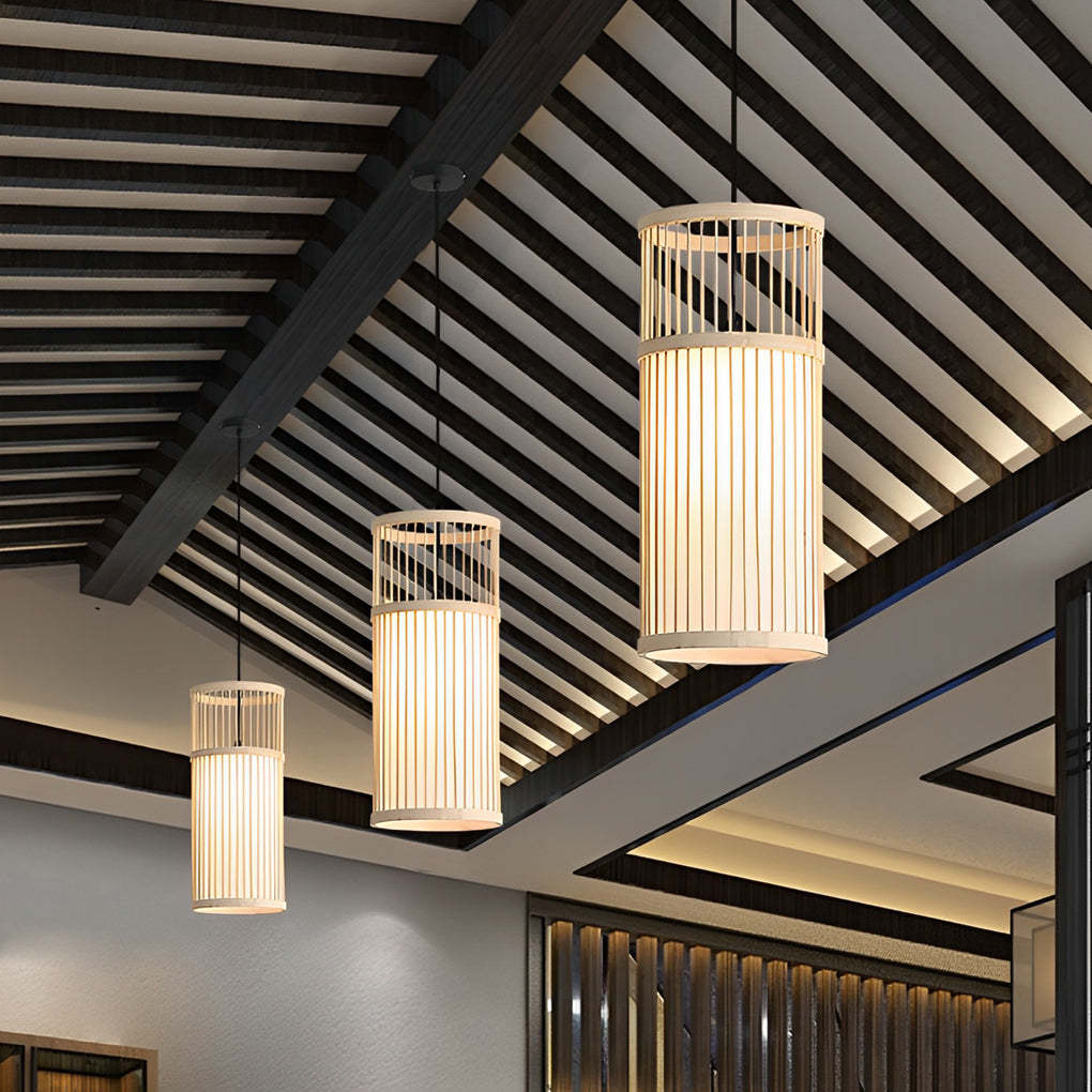 Minimalist Bamboo Hand-Woven LED Retro Pendant