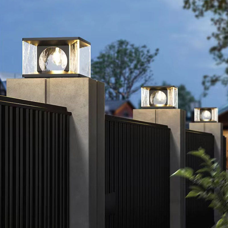 Minimalist Solar Rectangle Stainless Steel Glass Post Light