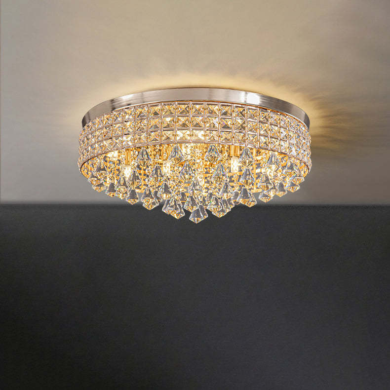 Modern Round Iron Crystal Beads 6/9-Light Flush Mount
