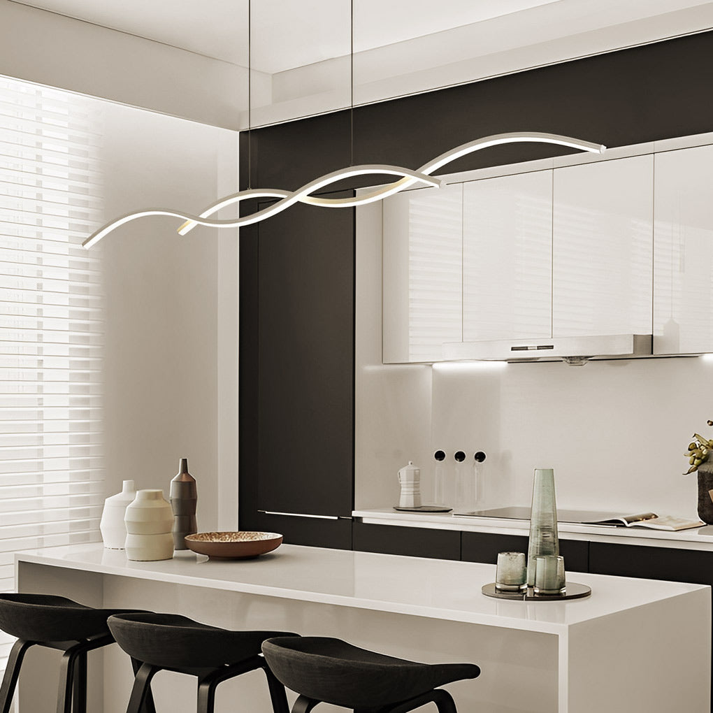Black synthetic wavy pendant lighting - modern — Cool White (6000K) / White