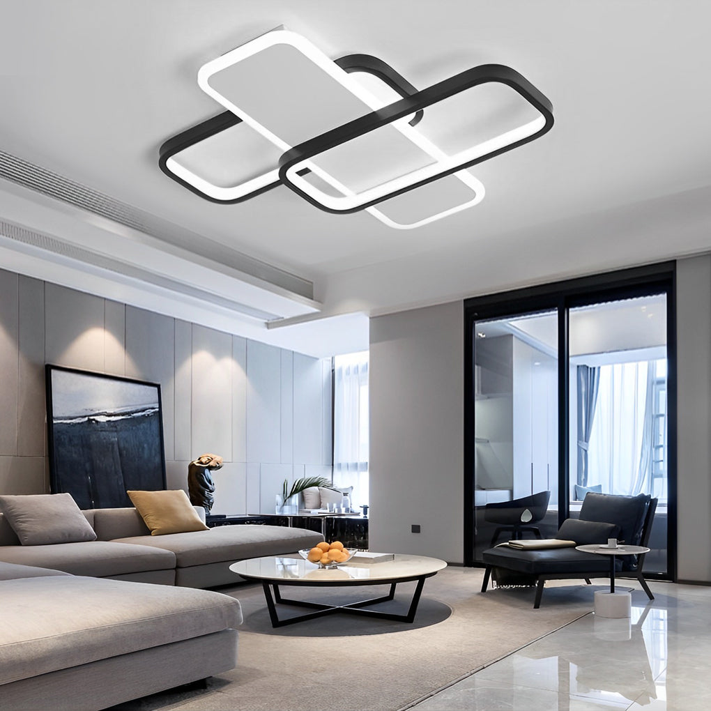 Modern decor overlapping black semi-flush mount light — 20" L x 20" W x 3" H / Warm White (3000K)