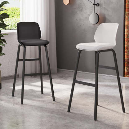 Nordic Square Leather Iron Plastic Bar Stool — White