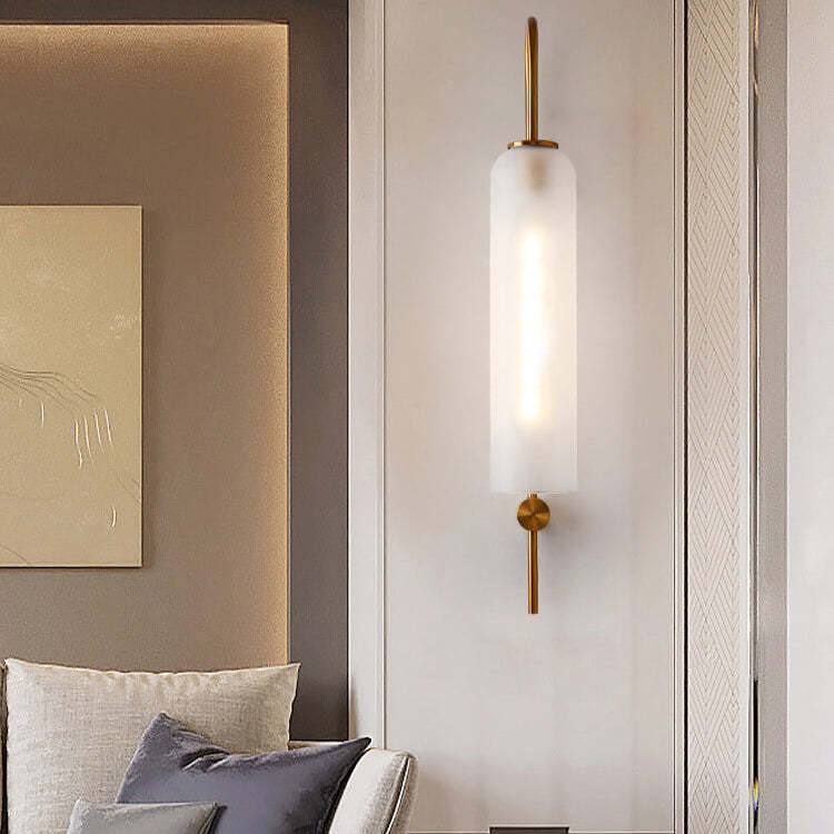 Nordic Luxury Glass Column Bent Arm Sconce — Amber / 110V-120V For US/CA