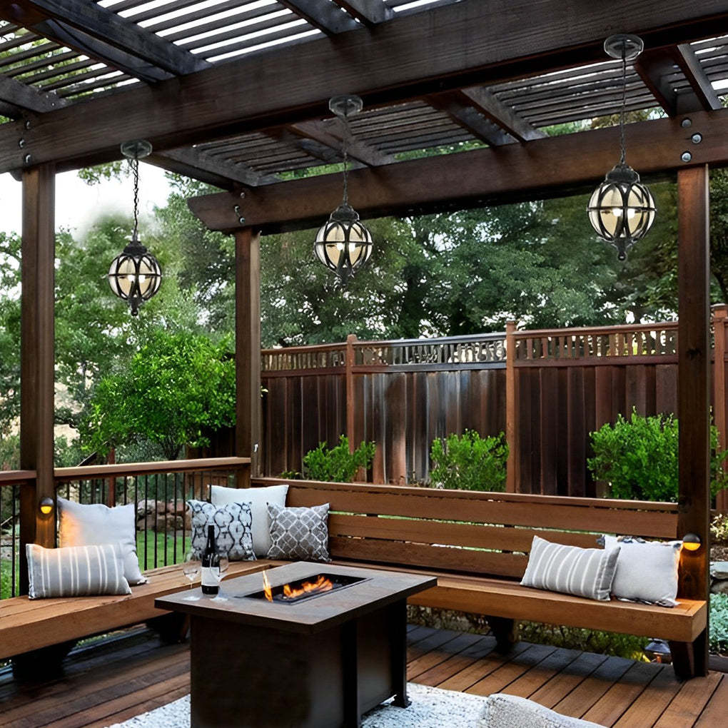 European-style Retro Pendant Aluminum Glass Hanging Ball Outdoor Ceiling Light-Lighom