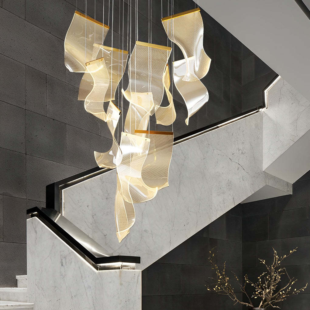 Modern irregular curled gold acrylic chandeliers — 28" Dia / Warm White (3000K) / 8-Light