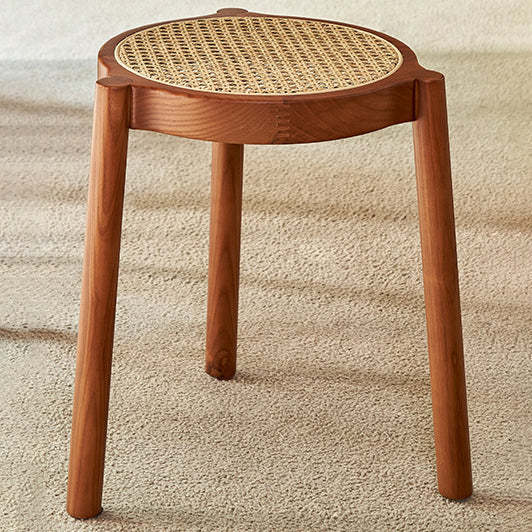 Japanese Rattan Wood Stackable Low Stool