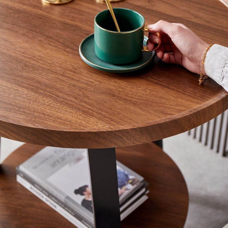 Scandinavian Round Wood Iron 2-Tier End Table