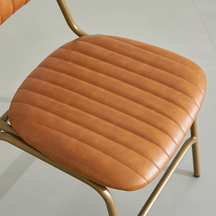 Industrial Leather Iron Striped Dining Chair — Orange