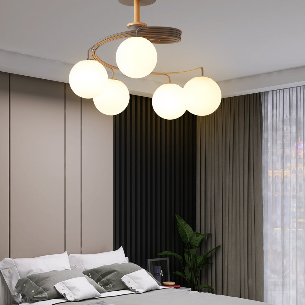 Glass Ball Spiral Metallic Semi-Flush Ceiling Light