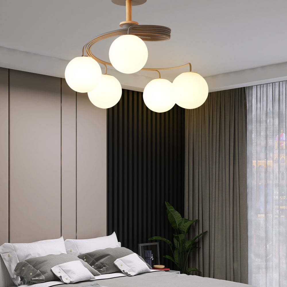 Glass Ball Spiral Metallic Semi-Flush Ceiling Light