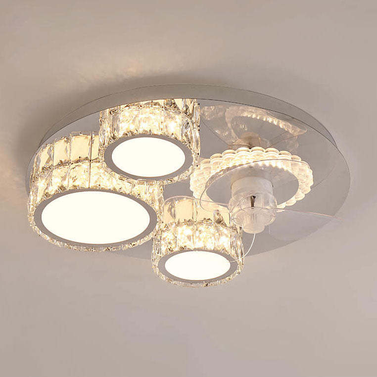 Modern Crystal Stainless Steel LED Flush Mount Fan Light
