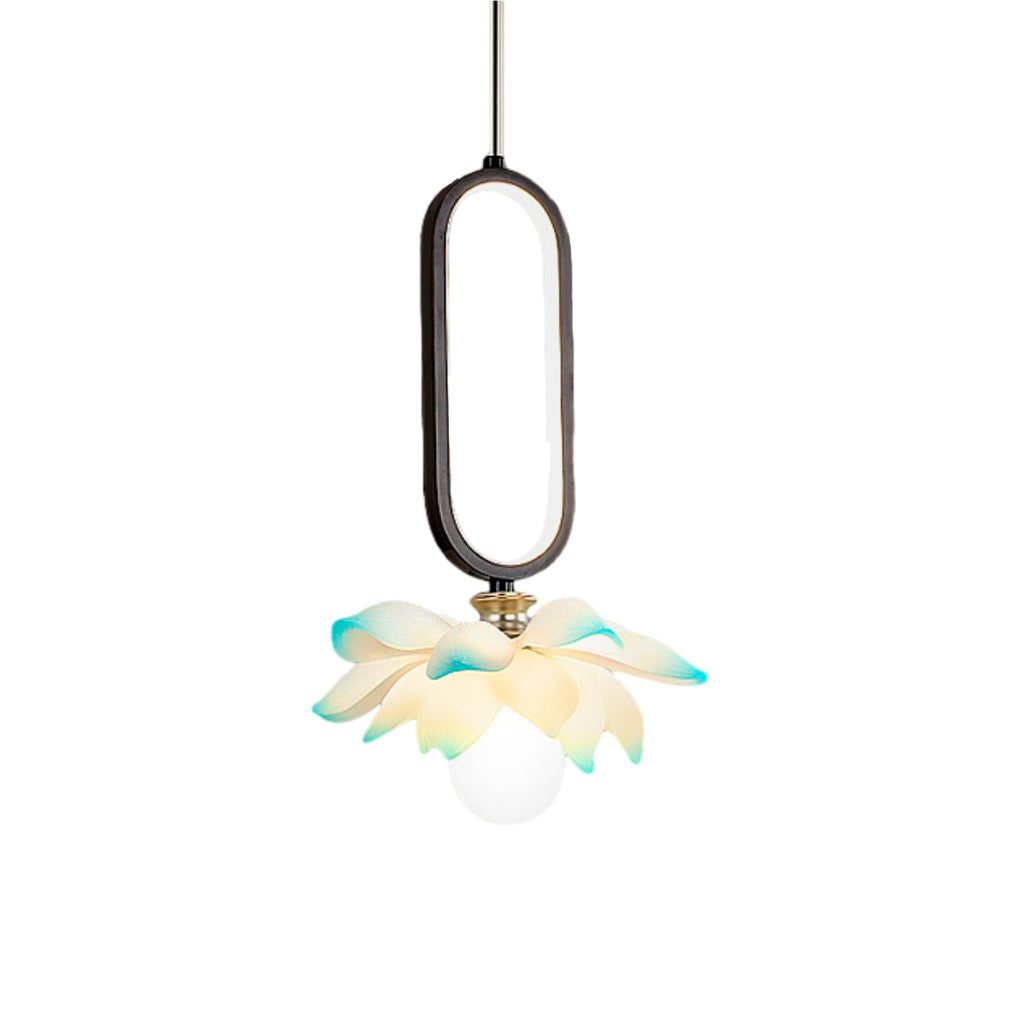 Lotus Flower Luminous Copper Oval Ring LED Pendant