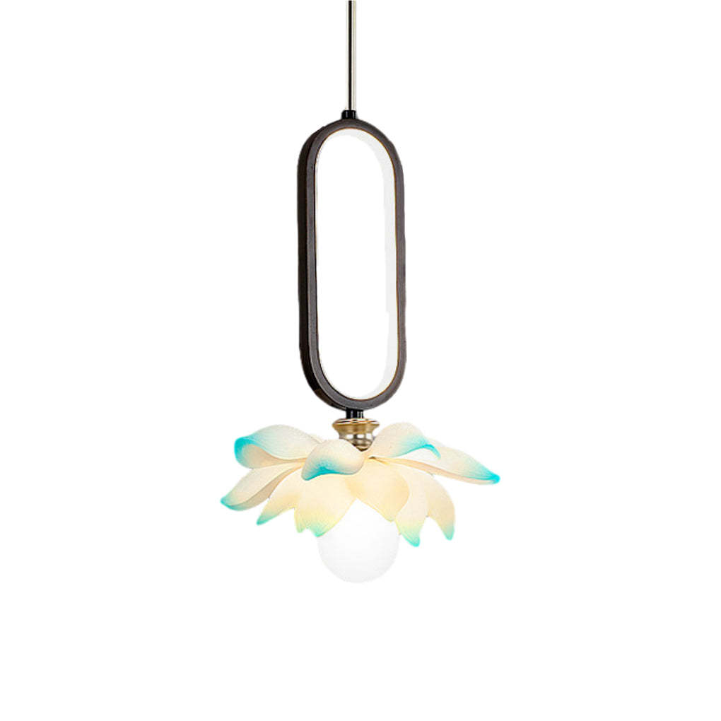 Lotus Flower Luminous Copper Oval Ring LED Pendant