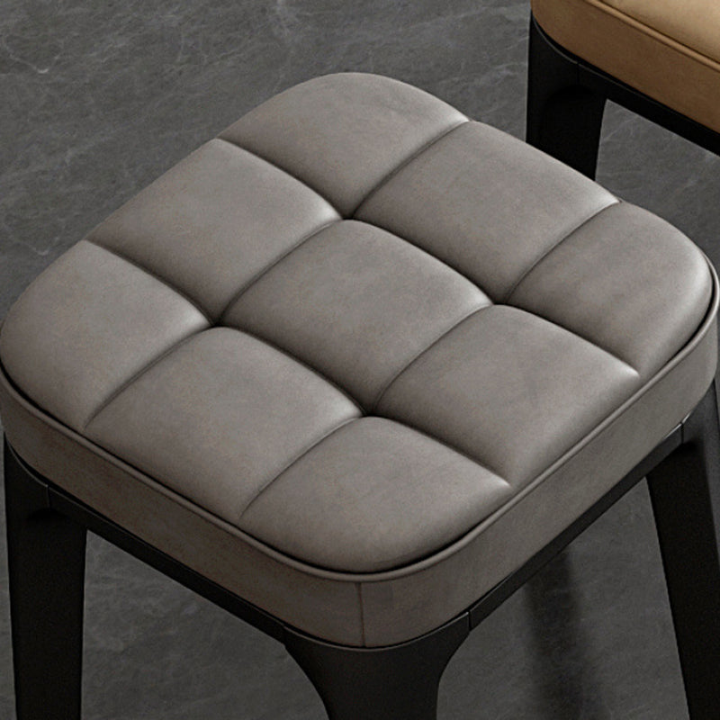 Contemporary Plaid Microfiber Leather Square Vanity Stool — Green