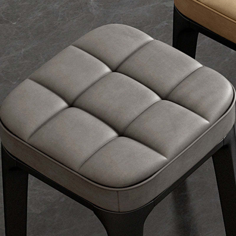Contemporary Plaid Microfiber Leather Square Vanity Stool — Green