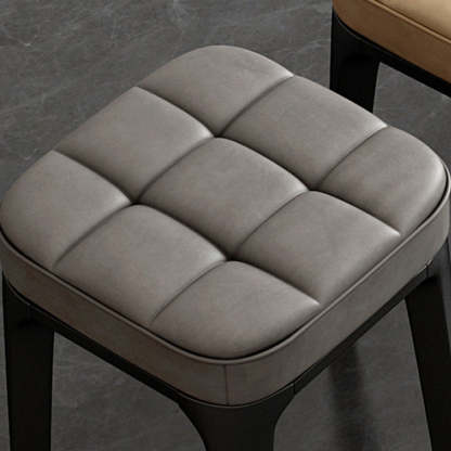 Contemporary Plaid Microfiber Leather Square Vanity Stool — Green