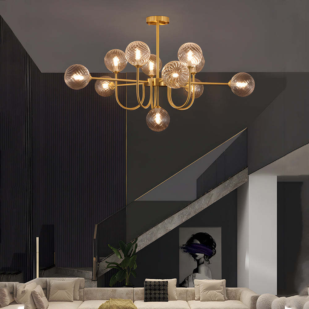 Amber Glass Globe Molecule Chandelier — 11-Light / Clear